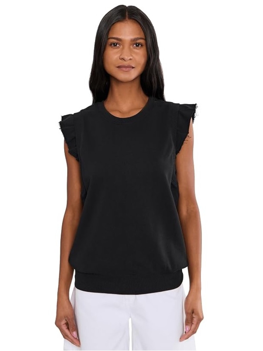 NWT Free People Movement Flutter Tank Top Black Size Medium Ruffle Sleeve